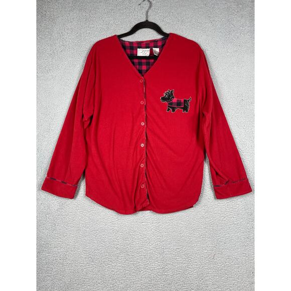 J.I.T Sleep Collections Womens Size L Red Fleece Button Up Pajama Top - Picture 1 of 8